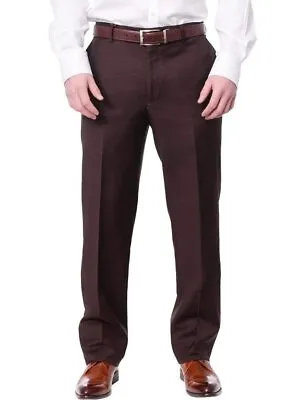 Men's Classic Fit Solid Dark Brown Flat Front Wool Dress Pants • $59.99