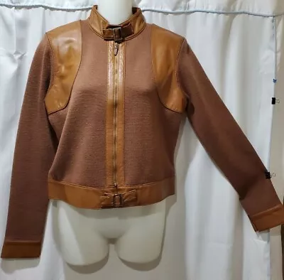 $34.99 • Buy Vakko Lambs Leather And Wool Brown Zipper Up Sweater Jacket Medium 