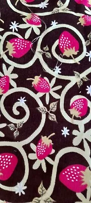 Brown With Strawberries Needlecord Fabric • £6