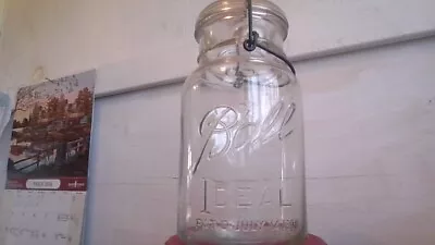 Vintage~ball Ideal Pat'd July 14 1908~clear~ Quart~wire Bail Glass Lid • $15