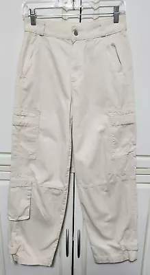 H&M Pant Cargo Pockets Wide Leg Cotton 27x29 High Rise White Women Size 4 DDD-23 • $14.99