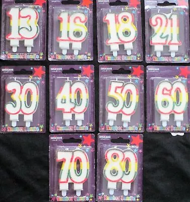 Glitter Age/Number Milestone Birthday Candle  18 21 30 40 50 60 70 Multi Unisex • £2.40