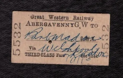 £1.99 • Buy GWR Abergavenny To Blank 3rd Class Great Western Railway Ticket