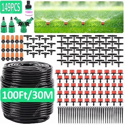 100ft Drip Irrigation System Garden Plant Self Watering Hose Micro Sprinkler Kit • $16.98