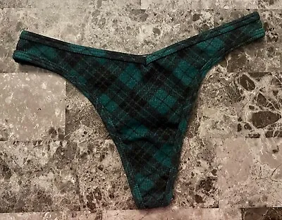 Nwt Victoria's Secret Pink Green Black Plaid Ribbed Knit Thong Panties • £17.75