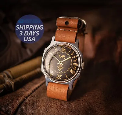 Masonic Watch Pobeda Soviet Watch Men's Vintage Watch Black Watch Masonic • $169