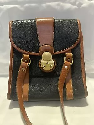 Vintage 1980 Dooney & Bourke Leather Shoulder Bag USA All Weather Navy/brown • $46