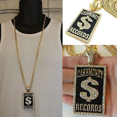 Mens New Hip Hop Gold Cash Money Records Pendant Franco Chain Necklace • $34.99