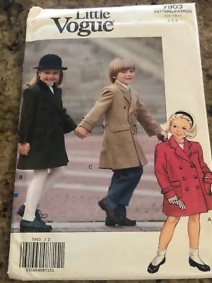 🌸 Little Vogue #7903-children's Double Breasted Knee Length Coat Pattern 2-4 Ff • $11.39