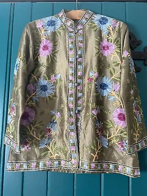 Vintage Kashmiri Embroidered Silk Jacket • $45