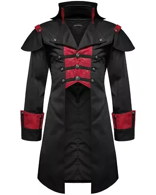 Men's Fashion Steampunk Men's Black And Plain Red Vintage Gothic Military Jacket • £165