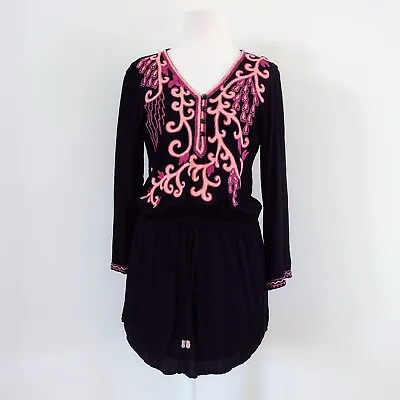 $59.95 • Buy ARNHEM~Black Embroidered Mini Dress~Long Sleeve~Boho Festival~Size M~ AU10/12