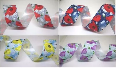 Meadow Poppies Satin Ribbon 25mm Width In 2m 3m Or 5m Lengths • £2.15