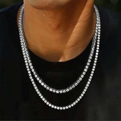 3/4/5/6mm Simulated Diamond Ice Out Tennis Chain Necklace 14k White Gold Finish • $56.99