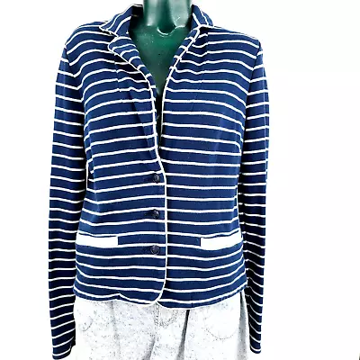 I Love H81 Navy Blue Striped Nautical Jersey Blazer Jacket Old Money Size L 2373 • $13.59