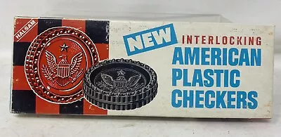 Vintage Halsam Interlocking American Plastic Checkers Set 24 Original Box 1950's • $14.95