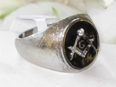 £19.99 • Buy Mens Masonic Ring Signet Pinky Stainless Steel Onyx Black All Sizes New 2222