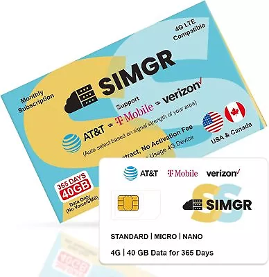 40GB 365Days Prepaid SIM Card 4G LTE Support AT&T T-Mobile And Verizon...  • $280.99