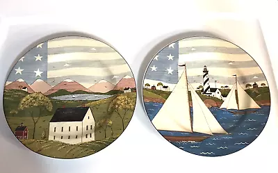 Set Of 2 1999 Warren Kimble America The Beautiful 8  Plates Sailboat &House/Barn • $18