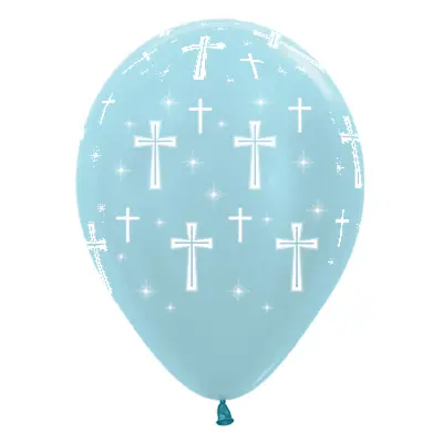 First Communion Holy Cross Baptism Christening 6pk Balloons Satin Pearl Blue • $10.95