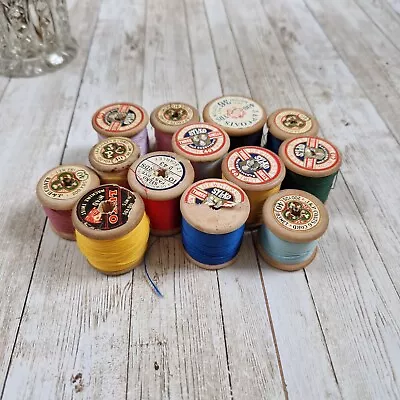 Set Of Old Vintage Wooden Cotton Sewing Reels Threads Sylko Coats And More • £9.99