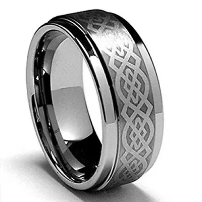 Ebay Wedding Rings For Men 8mm Silver Tungsten Band W Laser Celtic Knot Warranty • $69.95
