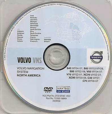 2002 To 2008 2009 Volvo S60 Navigation DVD Map Cover Midwest & Southeast Region • $119