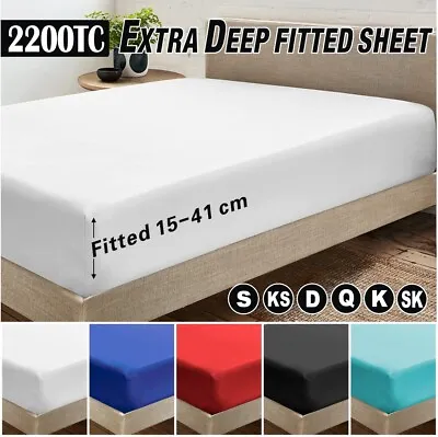 $18.98 • Buy 2200TC Extra Deep Soft Fitted Sheet Super King/Queen/Double/King Single Bed