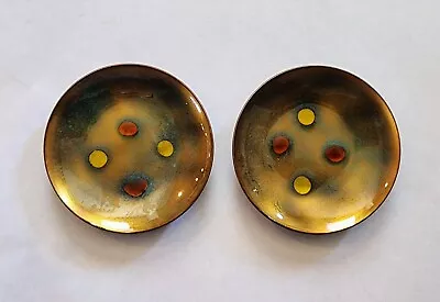 2 Gold W/Dots Vintage Bovano Cheshire CT Art Deco Enamel On Copper Plates 2.5” • $20