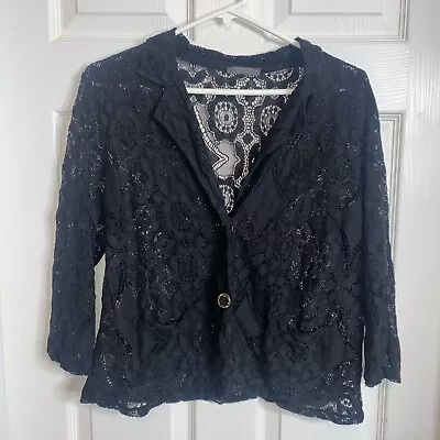 Piazza Del Tiempo Women’s Medium  Black Lace Blazer 1545-A.1 • £12.33