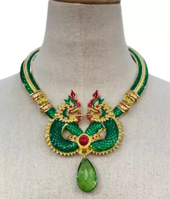 Naga Necklace Thai Jewelry Buddha Amulet Pendant Talisman Lucky Wealth Green • $83.09