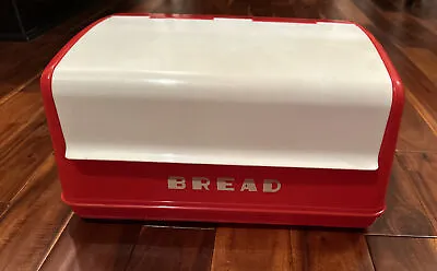 Vintage Bread Box Keeper Lustro Ware Red White Plastic Retro Kitchen Decor RARE • $74.99