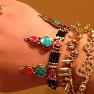 Free People Vanessa Mooney Sweet Antiquity Turquoise Coral Brass Bracelet • $19.99