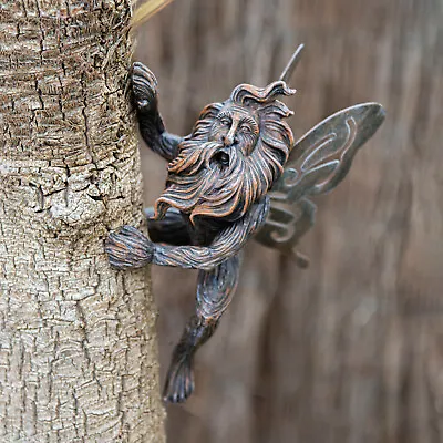 £9.99 • Buy Fairy Garden Tree Ornament Peeker Branch Hugger King Statue Outdoor Decor Bronze