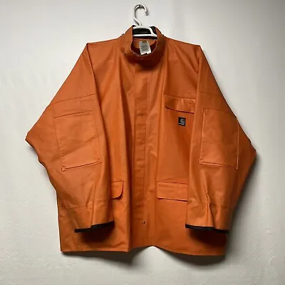 Carhartt C64ORG Orange PVC Outdoor  Rain Coat Jacket NO Hood Fishing Gear 2XL • $49.99