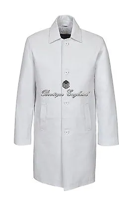 'CITY COAT' Men's Knee Length White Real Lamb Leather Coat Jacket 1476 • £144.69