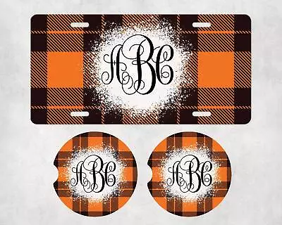 Fall Plaid Monogram Car Accessories - Coasters License Plate Air Freshener • $19.95