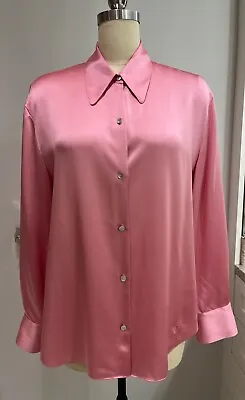 Vince Collar 100 % Silk Button-Up Blouse Bazooka Pink XL • $129