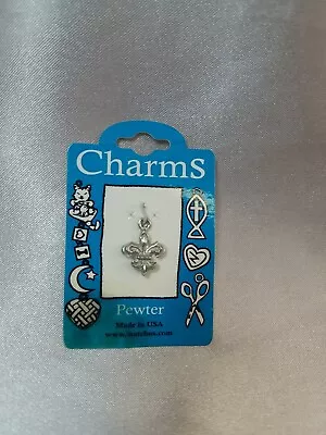 Vintage New Watch Us Inc. Pewter Fleur-de-lis Charm Metal Jewelry Pendant Small • $8.50