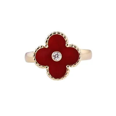 Van Cleef & Arpels Vintage Alhambra Carnelian Diamond Gold Ring • $3650