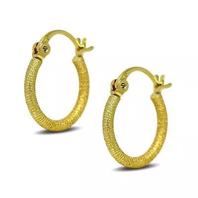 Small Light 9ct Yellow Gold Filled Textured Creole Hoop Earrings Womens Girls • £15