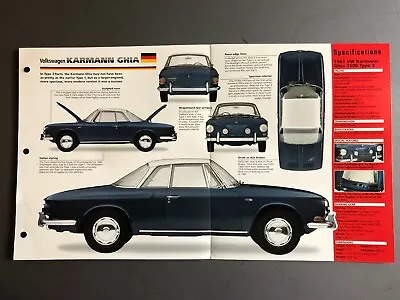 1961 - 1969 Volkswagen Karmann Ghia Poster Spec Sheet Folder Brochure - RARE!! • $14.95