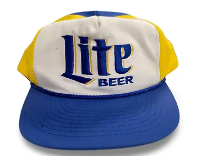 Vintage 1990s Miller Lite Beer Snapback Hat Cap Blue Yellow New One Size Mens • $29.56
