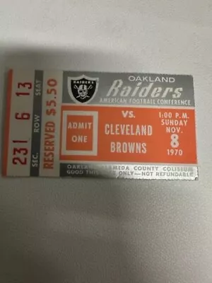 1970 Oakland Raiders - Cleveland Browns @ Oakland AFL 11/8/70  Ticket Stub • $115