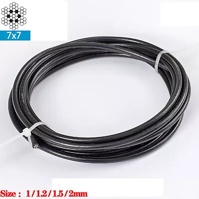 Stainless Steel Wire Rope Black PVC Plastic Coated Metal Cable Rigging 1/1.2~2mm • $5.75