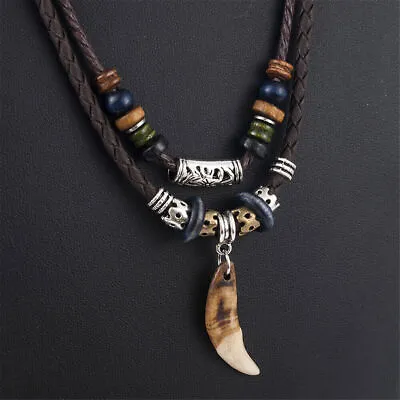 Men's Vintage Pendant Leather Beaded Weaved Prayer Necklace Ethnic Jewelry • $12.99