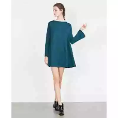 Zara Dress Womens Large Green Knit Long Sleeve Stretch NEW Bell Sleeve Boho • $29.99