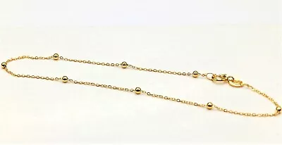 9CT GOLD BRACELET ANKLE 10 Inch FLAT TRACE  BEAD BALL CHAIN 9 CARAT GOLD  NEW • £43