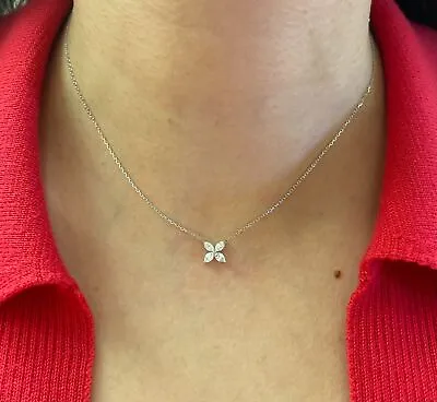 Dainty 0.41ct Marquise Diamond Flower Pendant 14K White Gold Necklace 17  • $1195