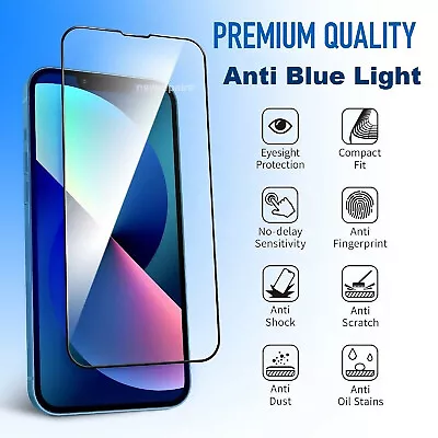 $4.95 • Buy For IPhone 15 14 13 12 11 Pro Xr Xs Max Anti Blue Temper Glass Screen Protector